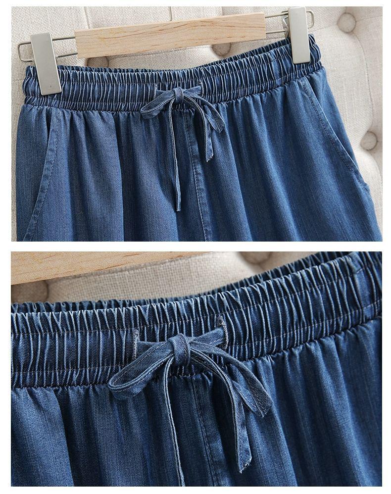Pantaloni Larghi in Denim Tencel con Texture di Bambù Stile Giapponese per Donna Estate 2026