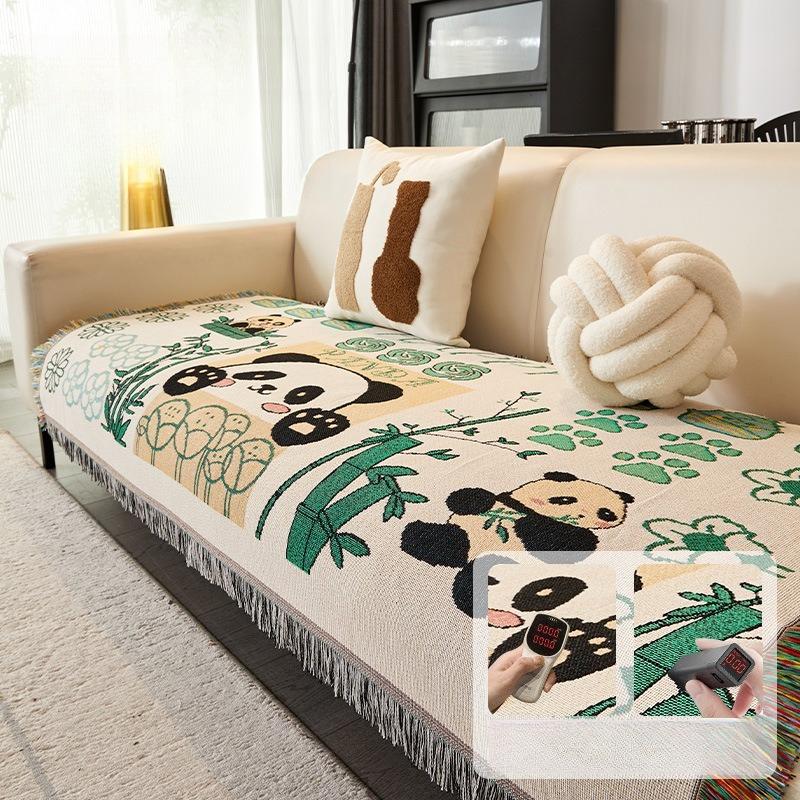 Cute Sofa Towel, Cartoon Panda Cover, Double-Sided Available Sofa Cushion, Universal For All Seasons, Dirt-Resistant And Non-Slip Sofa Cover