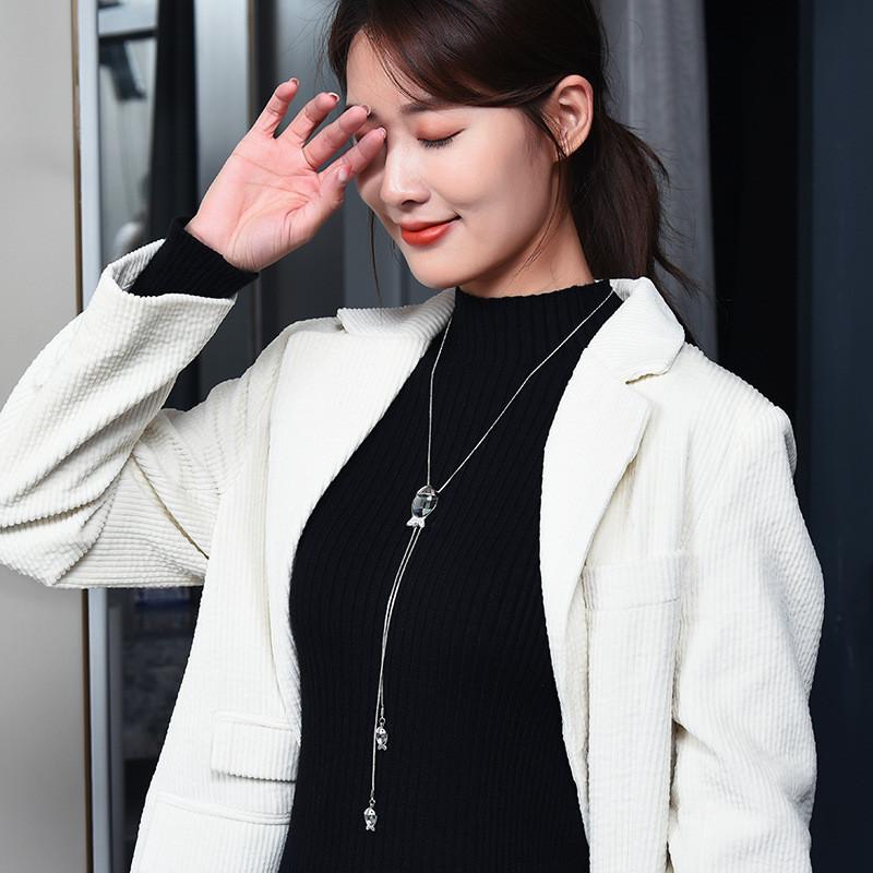 Korean Style Fashionable Long Necklace With Eyecatching Fish Pendant For Casual Wear