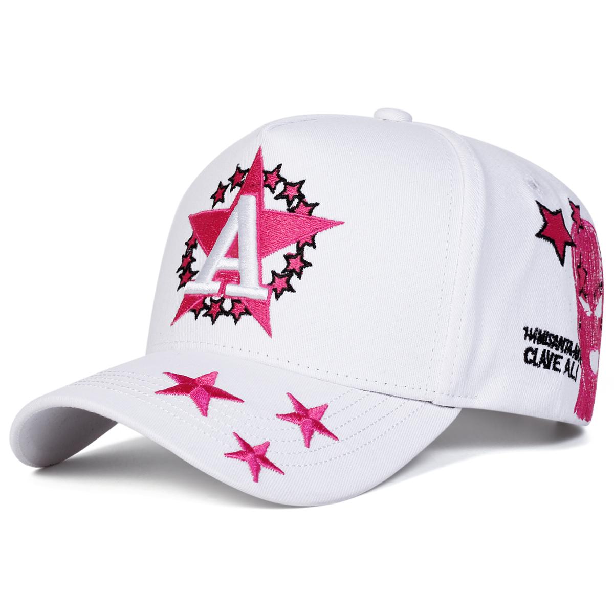 Unisex A Letter Pentagram Borduurwerk Baseballpetten Lente Herfst Buiten Verstelbaar Casual Petten Zonbescherming Pet Sportpet wit