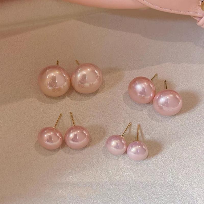 Cherry blossom powder steamed bread pearl stud earrings temperament advanced sense silver bread beads earrings temperament versatile earrings