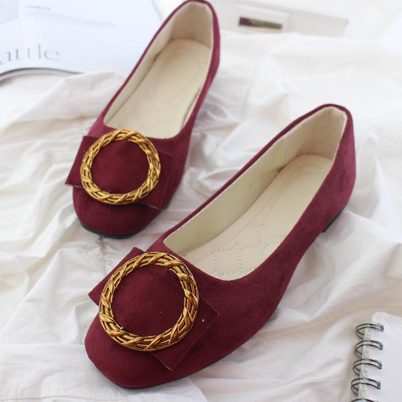 Fashion 2024 Spring and Autumn New Square Head Single Shoes Women's Shallow Mouth Flat Shoes Korean Edition Metal Round Plus Size 35-43