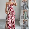 Sexy Halter Printed Wide-leg Women's Jumpsuit Fashion Irregular Split Wide-leg Pants Slim Elegant Female Beach Vacation Jumpsuit
