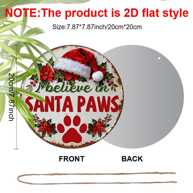 2D Flat Christmas Aluminium Sign with Santa Paws - Navidad Figurine Ornaments - Ideal for Front Door, Wall, Porch, Fence Decor - Ideal Christmas Gift