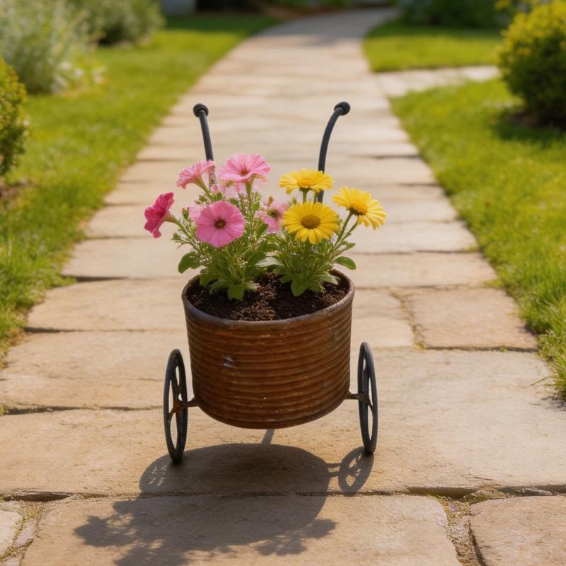 Antique Iron Wheelbarrow Flower Pot Container Planter Holder For Lawn Balcony Home Garden Decoration Indoor Outdoor Use Y5GB