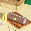 Cute Plush Portable Striped Cylinder Party Pencil Bag Plaid High-value Dirt-resistant Stationery Bag