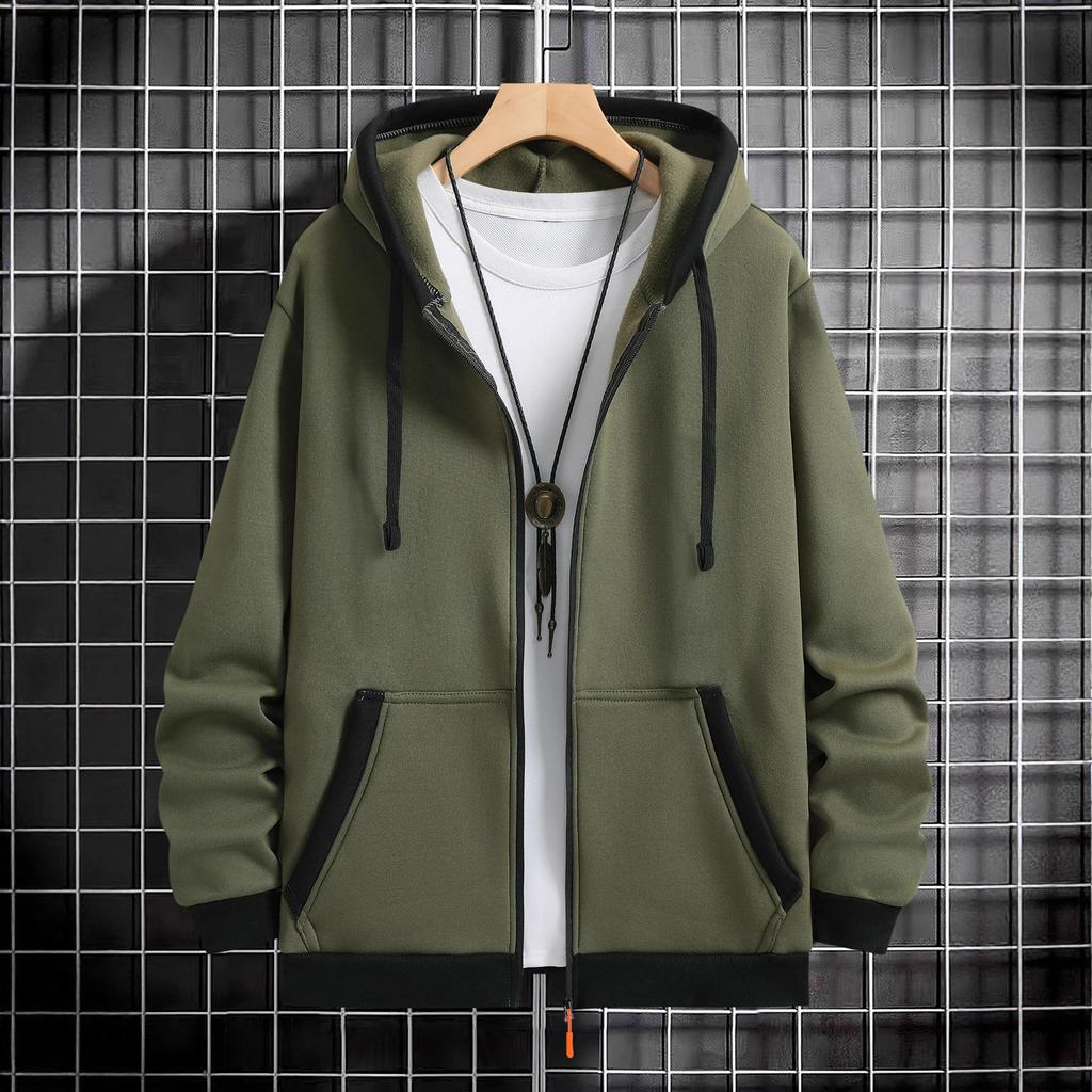 Cardigan con cappuccio e zip da uomo ispessito, capospalla casual, felpa alla moda, autunno inverno, nuovo arrivo, stile transfrontaliero