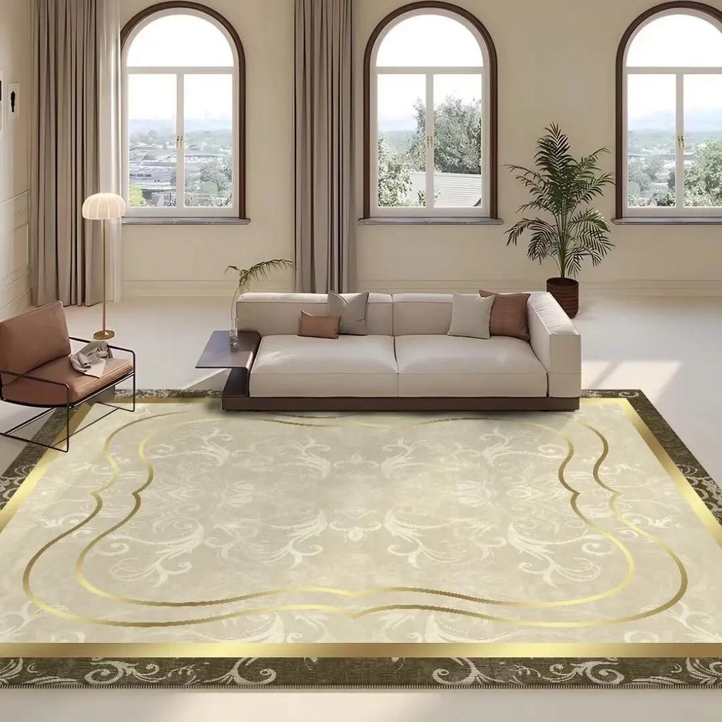 European Golden Living Room Carpet Luxury Commercial Hotel Decoration Large Area Rug for Bedroom Sofa Table Home Printing Mat
