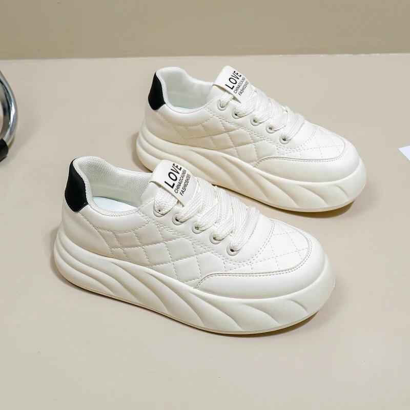 Women's White Walking Casual Sneakers Comfortable Female Students Elevator Comprehensive Sports Leather Shoes Breathable