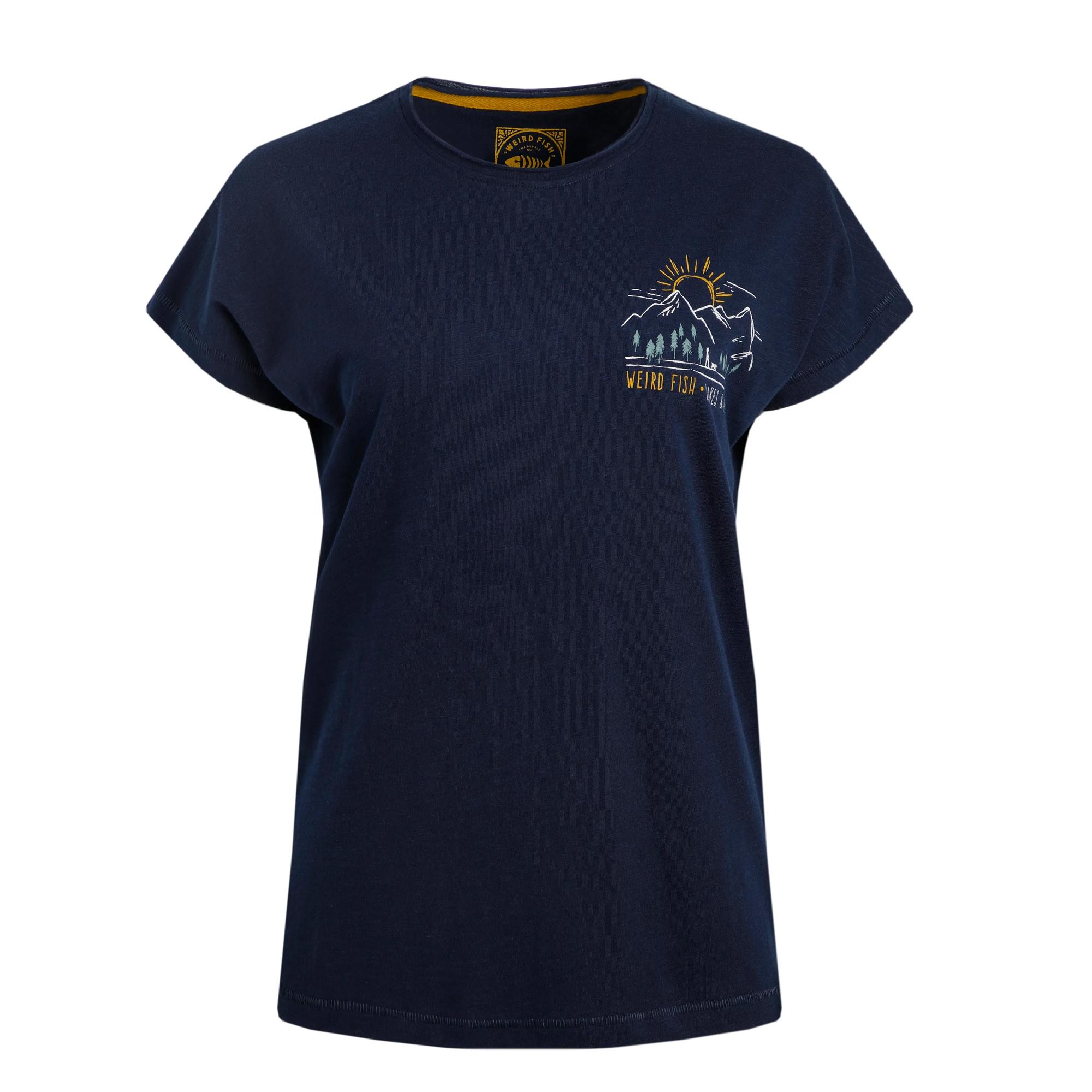 Camiseta orgánica con estampado gráfico  Wander  para mujer de Weird Fish 20 UK azul oscuro