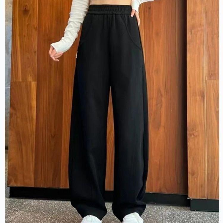 Women s High-Waisted Loose Fit Velvet Sweatpants with Wide-Leg Design Black