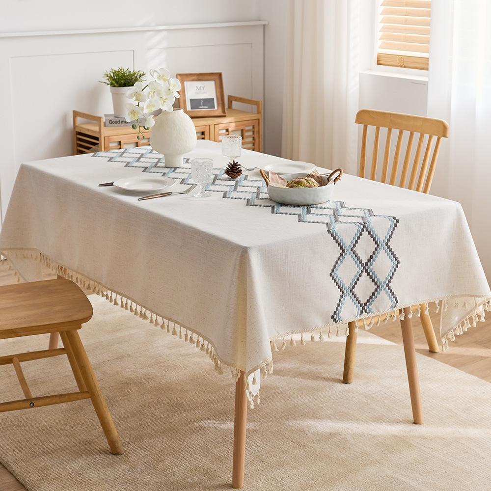 Cotton And Linen Light Luxury Embroidery Fabric Tablecloth Three-Dimensional High-Grade Embroidery Table Cloth Rectangular Coffee Table