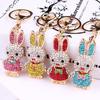 Diamond-Studded Cute Rabbit School Bag Keychain - Cartoon Animal Pendant for Kids
