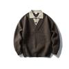 Men's Two-in-One Knit Shirt, 2025 Autumn/Winter Korean Style, Casual Collar Textured Sweater