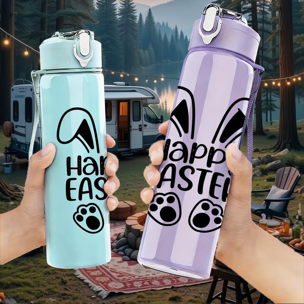 1PC Happy Easter Bunny Ear Logo 750ml Color Plastic Sports Water Bottle Leakproof Flip Straw Lid Suitable for Sports Office Home Use