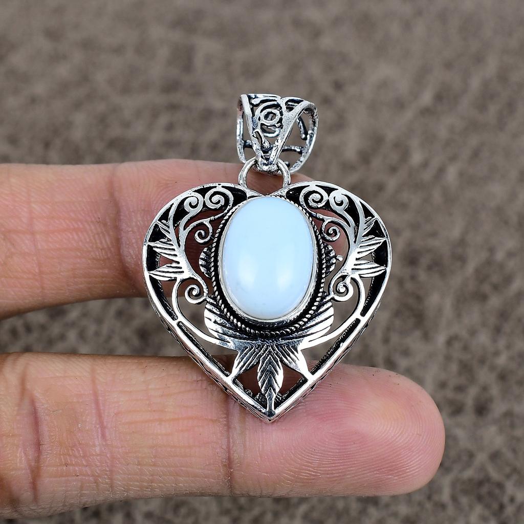 Milky Opal Gemstone Handmade 925 Sterling Silver Jewelry Pendant 1.77" KKG-10