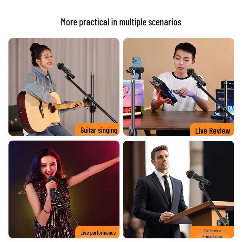 Universal Floor-Standing Metal Microphone Stand with Retractable Clip