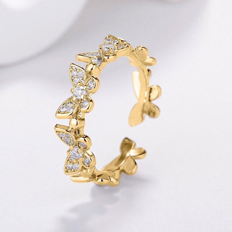 Luxurious European  American Style Adjustable Zircon Butterfly Ring