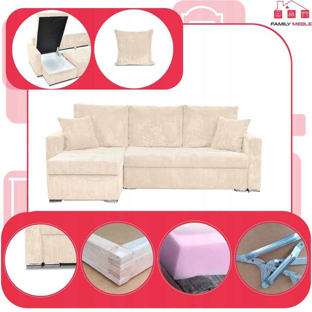 Bonito Corner Sofa Bed Family Meble Corduroy Beige