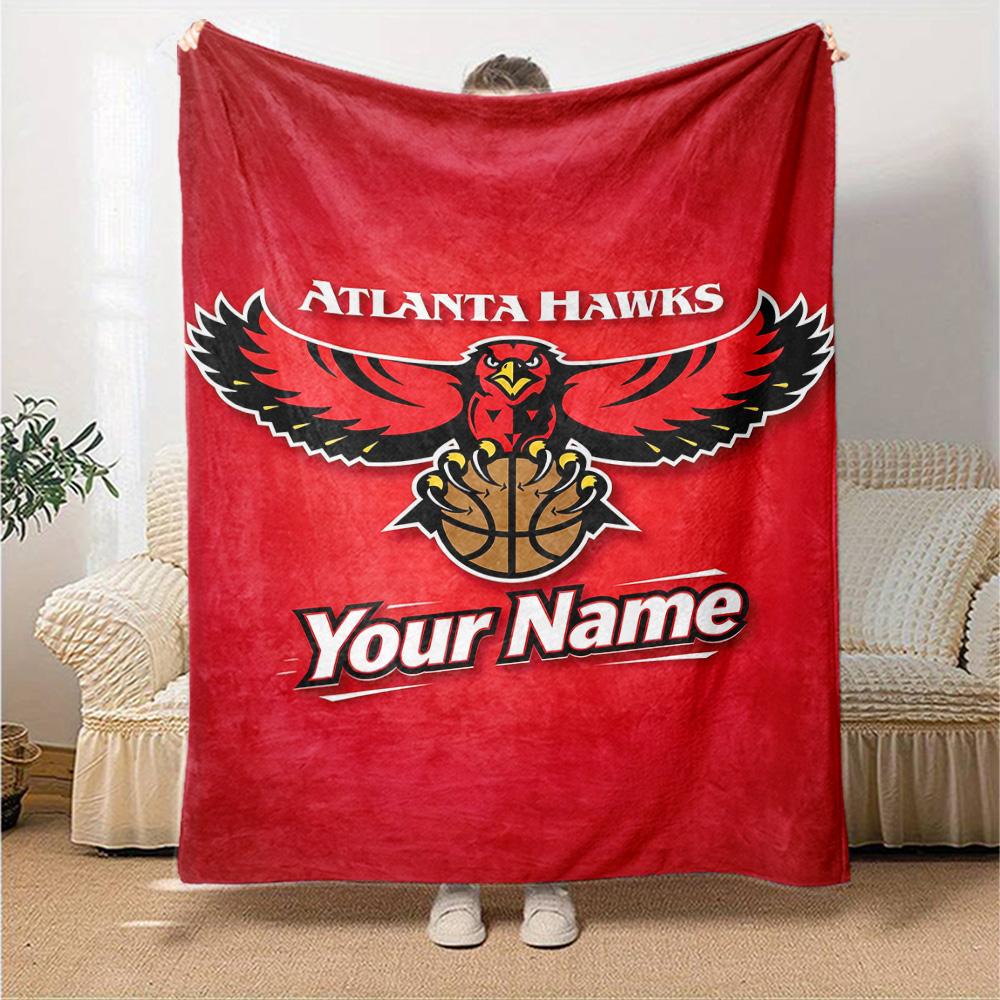 Name Custom Atlanta Hawks Logo Print Flannel Blanket High Quality Warm Comfortable Cover for All Seasons Perfect for Gifts Home Decor