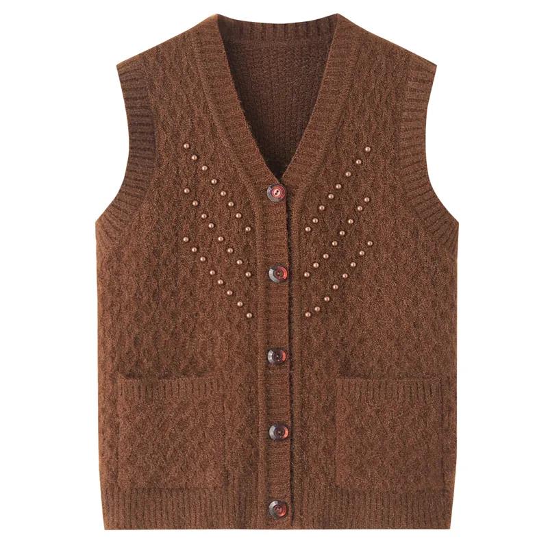 

Кардиган Осенне-зимний жилет Женский жилет V-образный вырез Жилет для среднего и пожилого возраста Темперамент Элегантная одежда для пожилых XXL