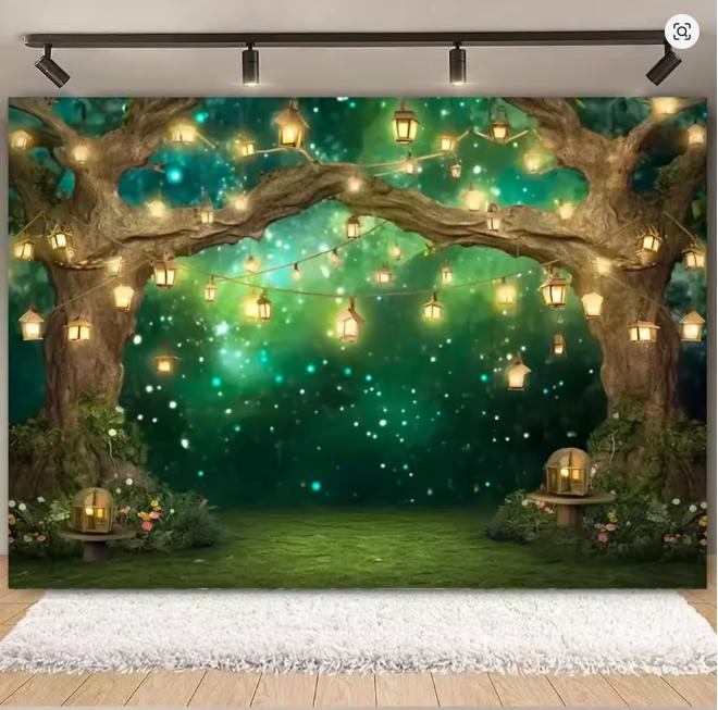 Fantasy Wonderland Jungle Mushroom House Fairy Tale Magic Photography Background Children's Birthday Party Decoration Background