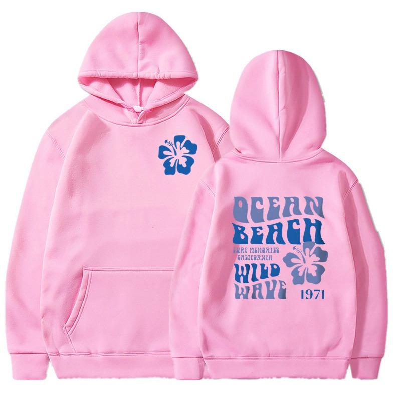 Ocean Beach Wild Wave Print Hoodie Women Vintage Long Sleeve Floral Letter Hooded Fashion Aesthetics Chasing Sunsets Sweatshirt