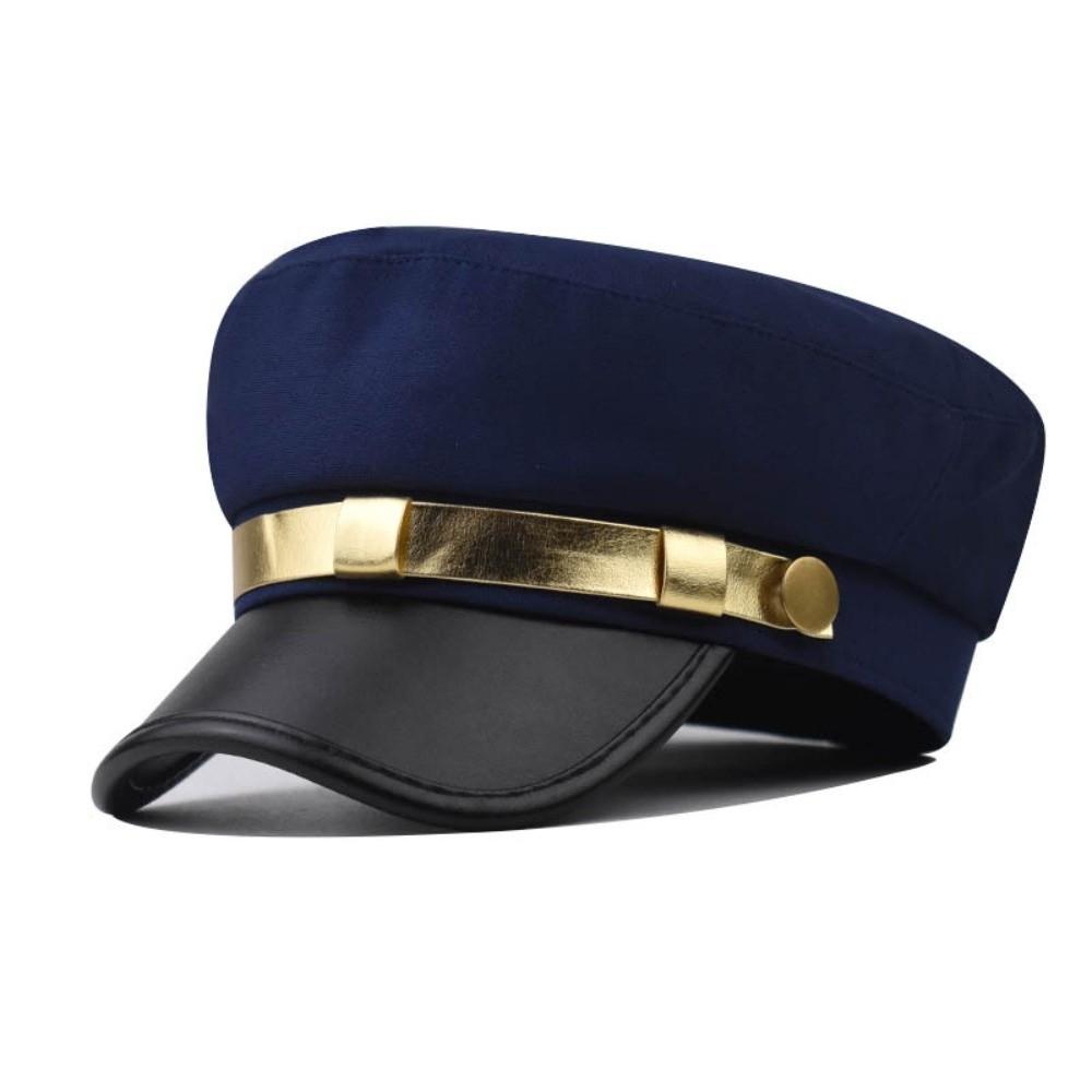 Cotton Sailor Cap Gold Band Flat Top Beret Vintage Captain Hat For Men Women