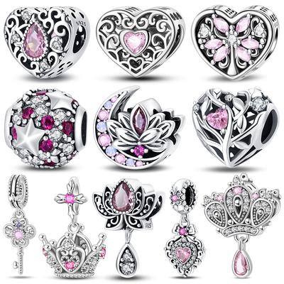 Original Klassisch Retro Lotus Schutzengel Herzförmig Zirkon Anhänger Charms Perlen Passend für Armbänder Halskette DIY Schmuck Geschenk