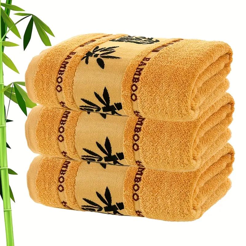 3pcs Bamboo Fiber Towel Set, with Bamboo Pattern, Quick-Dry Ultra Soft, Suitable for Home Bathroom Use, Modern Style, Space Theme, Rectangular