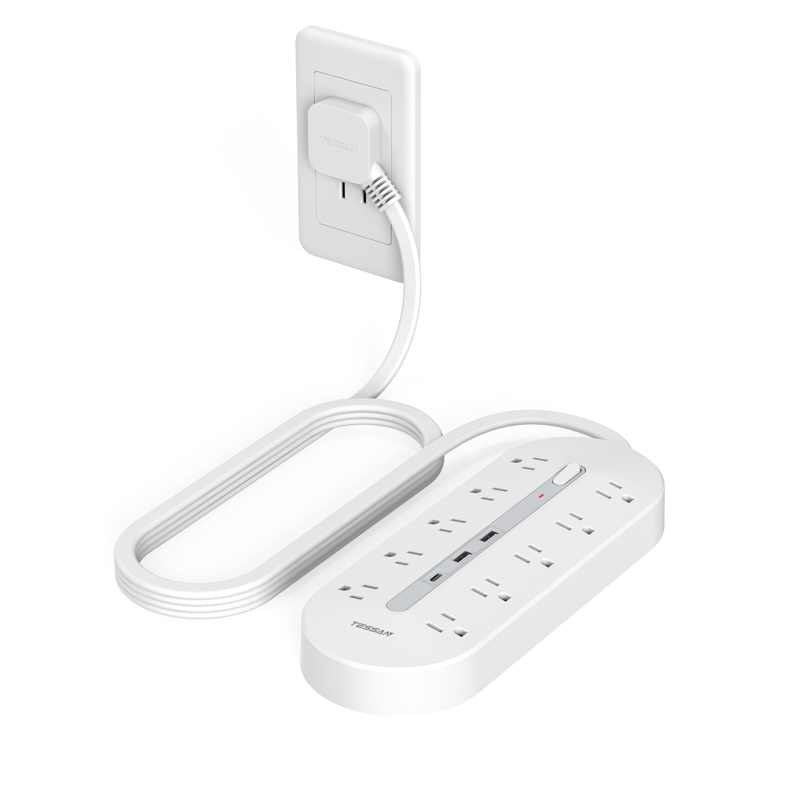 

TESSAN Power Strip with Switch, 2m Extension Cord, Slim Plug, USB, Multi-Outlet, 10 AC Outlets, 3 USB Ports, Table Tap, Wall Mountable, Multi-Use, OA,