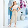Women’s Elastic Waist Cropped Pants Casual Loose Fit Lightweight Trousers with Pockets for Daily Wear Travel Office