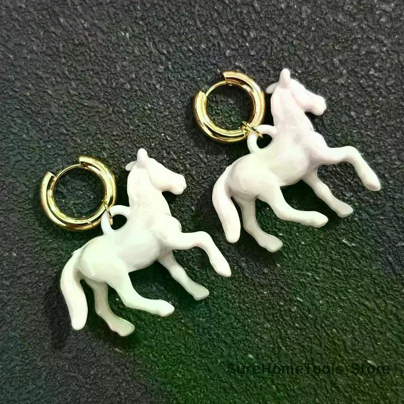 Exaggeration Stereoscopic Small Horse Pendant Earrings For Women Creativity Cute Animal Earrings Charm Jewelry New Year Gift