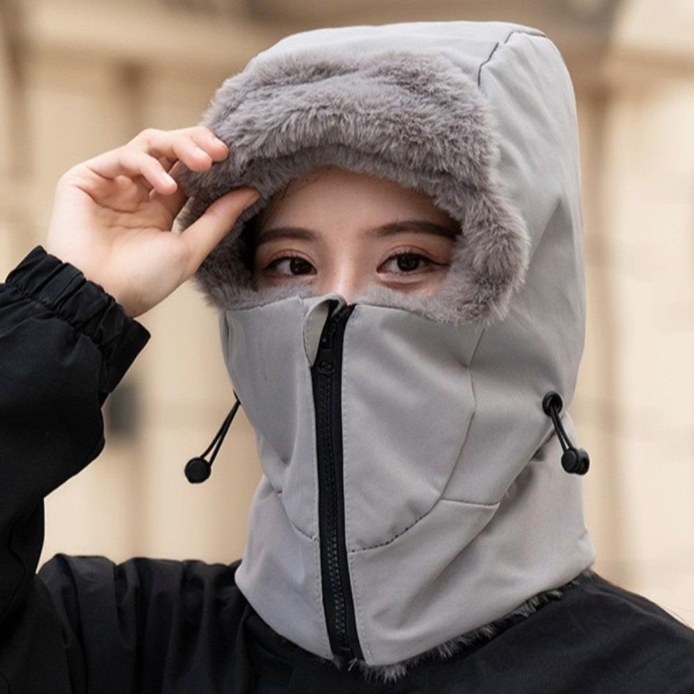 Cold Resistant Warm Scarf Face Mask Solid Color Lei Feng Hat 4-in-1 Winter Cycling Hat Women