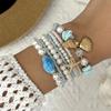 Mermaidcore Aesthetic Blue Shell Pearl Bracelet Set for Women Y2K Trendy Summer Beach Gold Color Starfish Charm Boho Jewelry