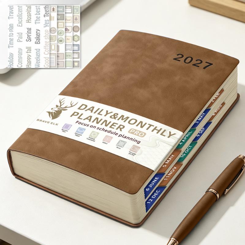 2027 A5 English Schedule Planning Notebook Efficiency Agenda Planner Notepad Ideal Gift for Students Colleagues Business Partners
