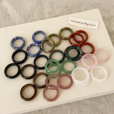 Natural Crystal  Agates Ring  Created Circle Natural Stone Finger Rings Charms Christmas Gifts  Unisex