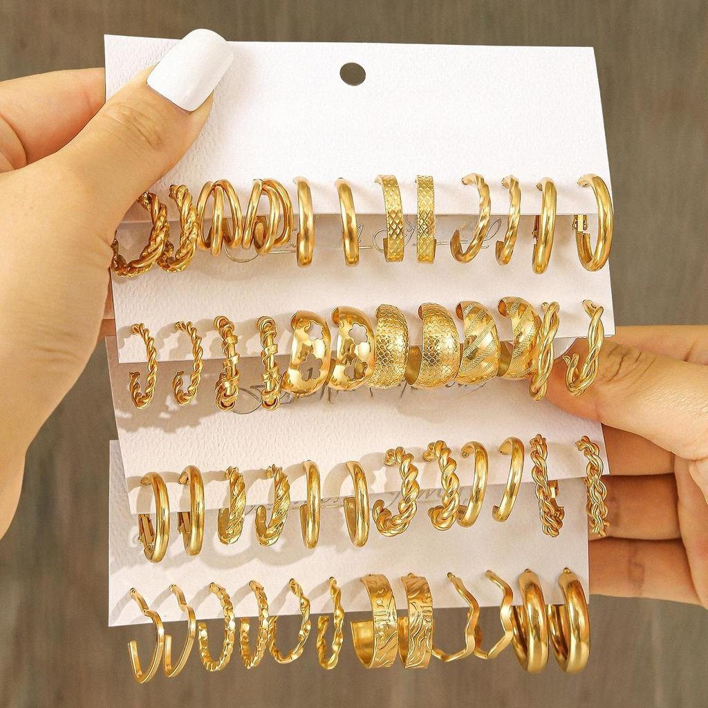 European & American C-Shaped Metal Texture Ear Cuff: Women's Retro Twist Earring Set (6-Piece).