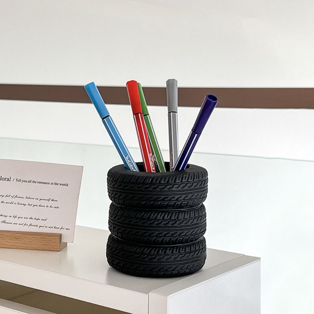 Tire-Shaped Desktop Organizer Multifunctional Desk Storage Ornament Makeup Brush Holder  Car Lovers