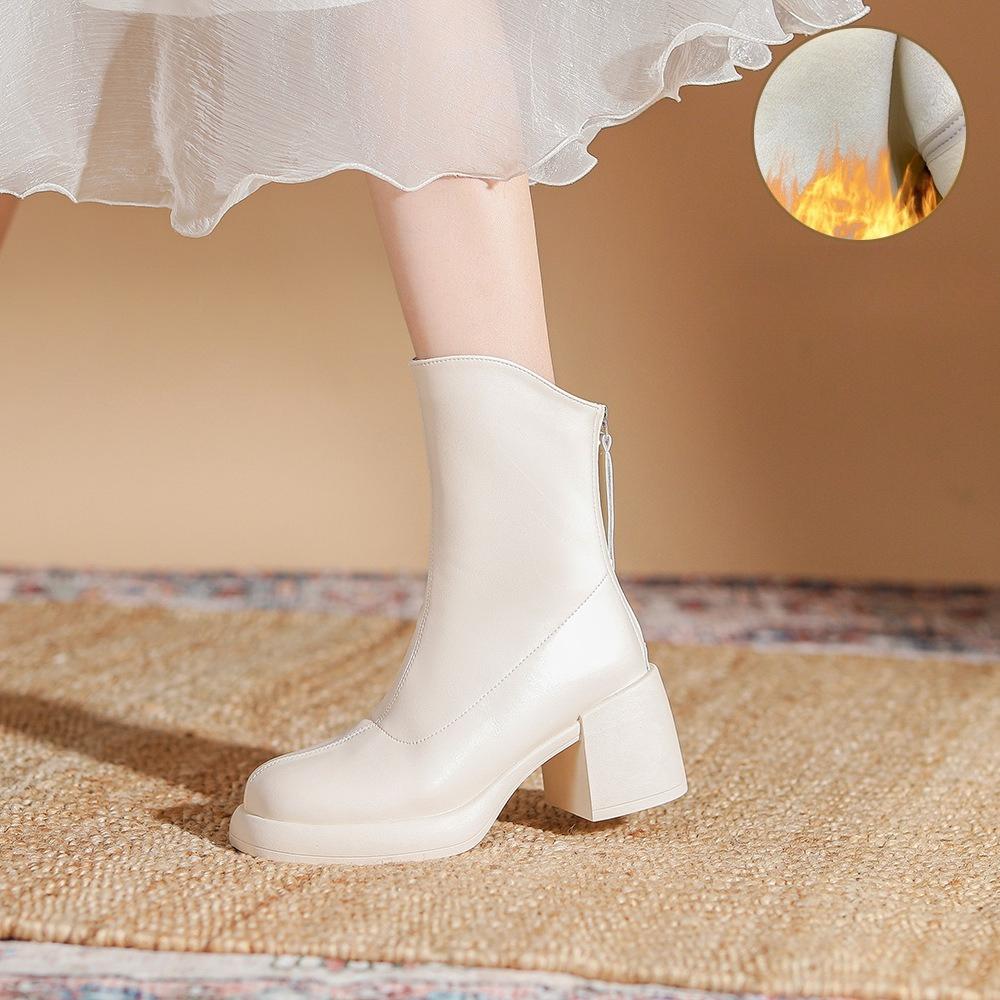 Female High Heeled Boots Autumn and Winter New Short Boots Women's Thick Heel Round Head Platform Boots Woman