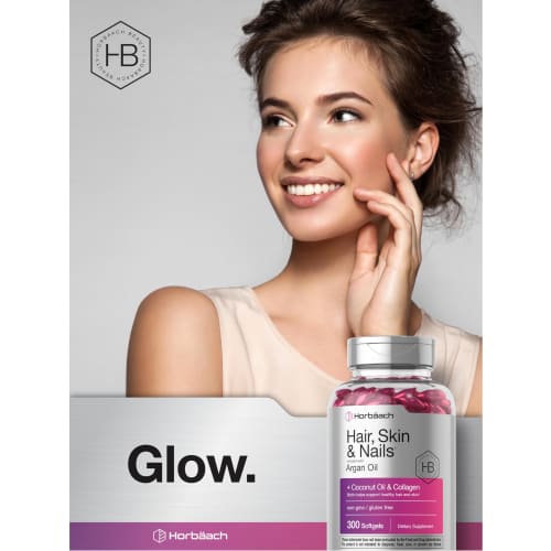 Hair Skin and Nails Vitamins | 300 Softgels | with Biotin and Collagen | Infused with Argan Oil and Coconut Oil | Non-GMO, Gluten Free Supplement | by