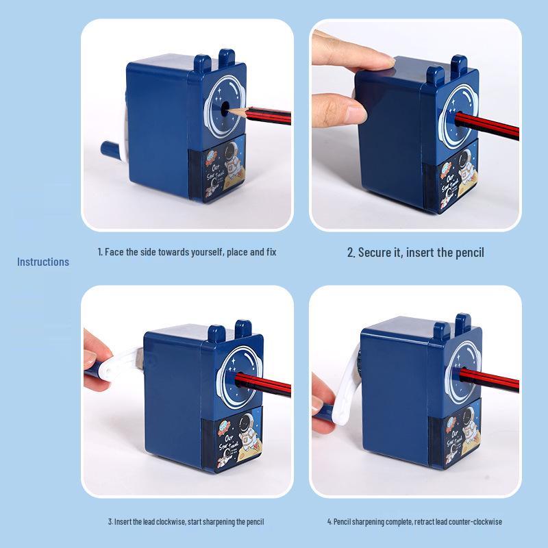 Cartoon Hand-Crank Pencil Sharpener: Automatic Lead Feed, Single Hole, Labor-Saving