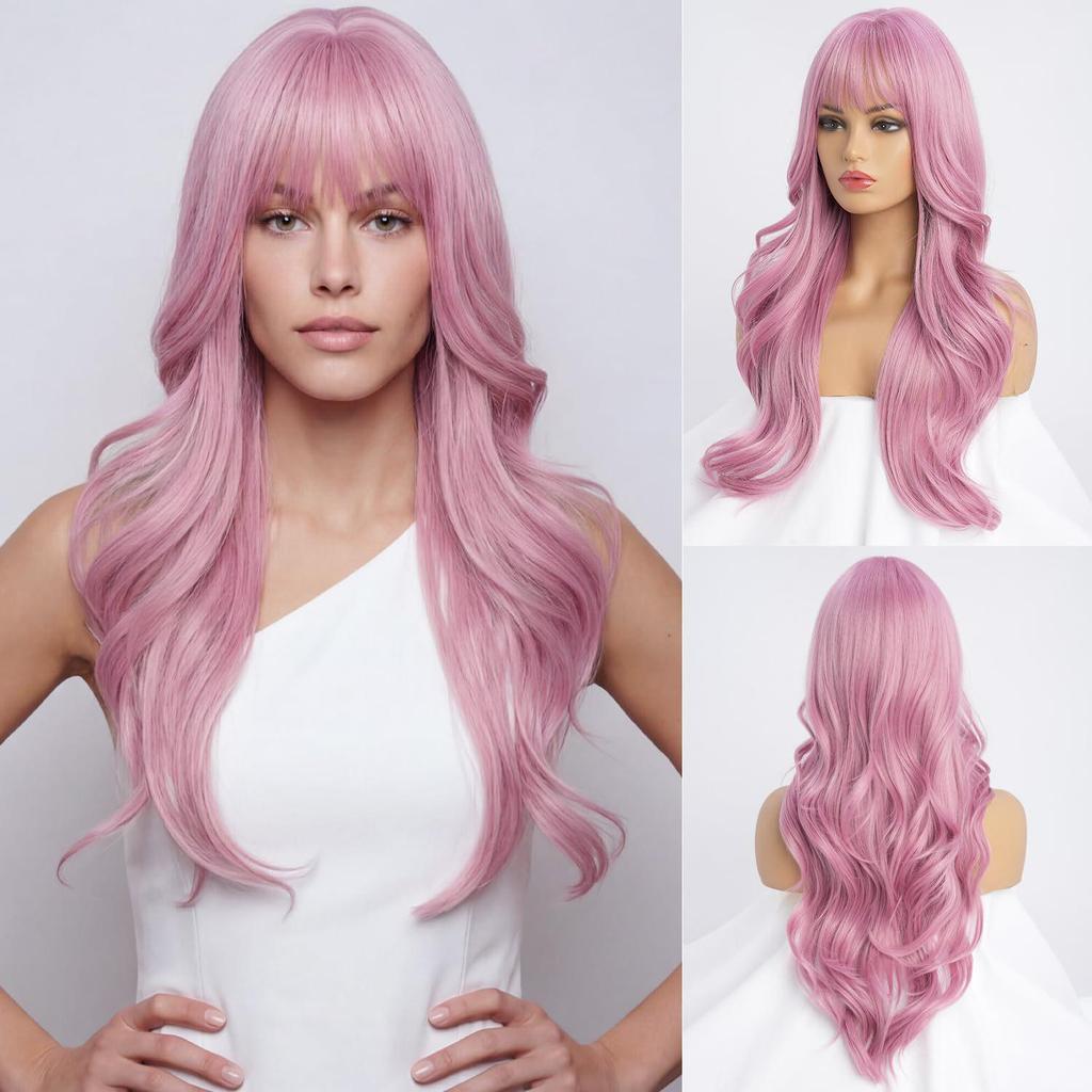 European & American Long Curly Wig with Natural Bangs