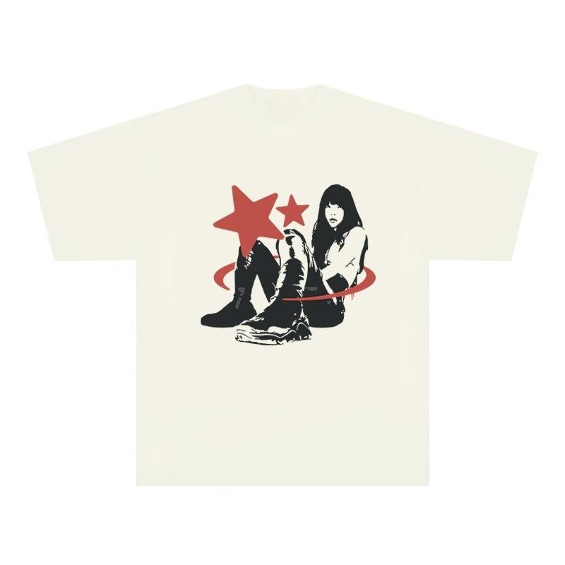 Portrait Print Y2k Street Fashion Trendy Casual TShirt Unisexs and Womens Luxury Brand Top M
