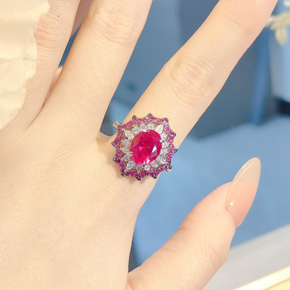 Lighting Color-Changing Red Corundum Set, High Carbon Diamond Ring, Two-Color Black Gold Pendant Necklace, Blue Pointed Crystal Colored Treasure Stud