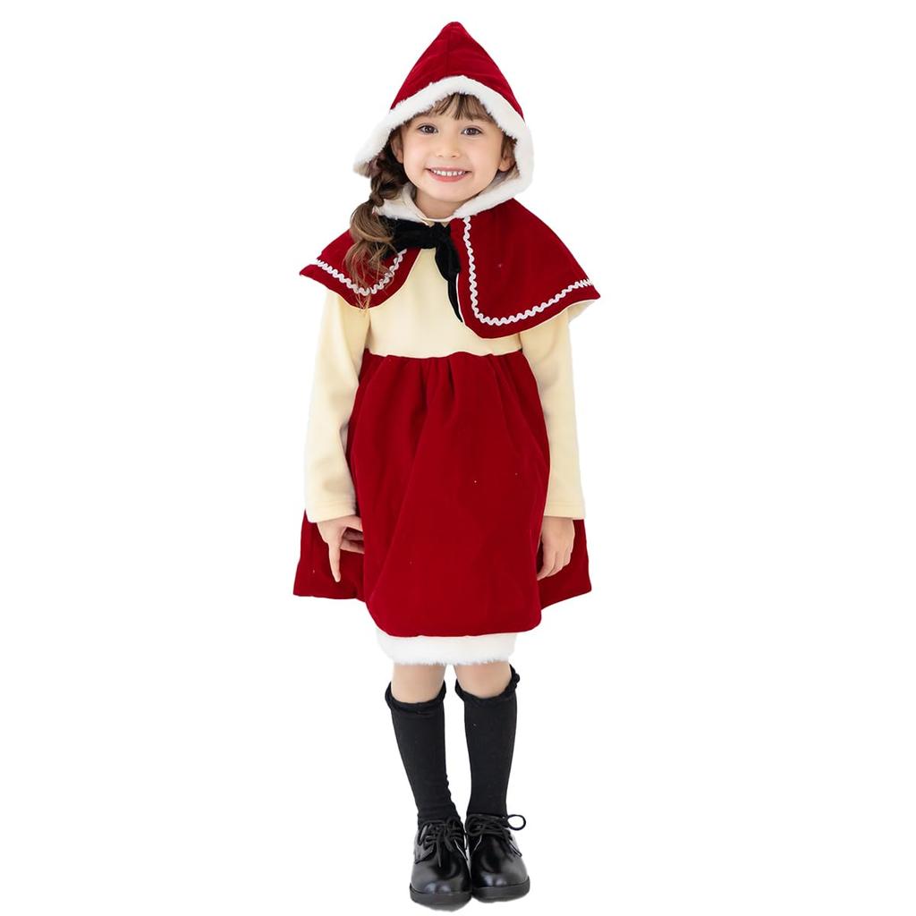 Santa Costume for Christmas Little Red Riding Hood Outfit for Santa Claus Santa Sizes E0427 [monoii] Kids, Cosplay, Girls, Dress, Outfit, 80, 90, 100,