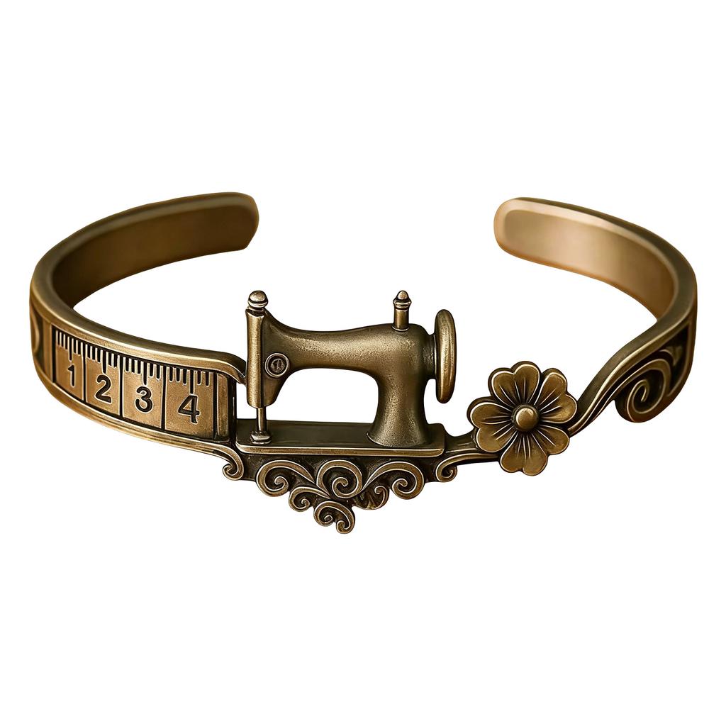 Sewing Machine Theme Bracelet For Craft Lovers Adjustable Vintage Design With Measuring Scale