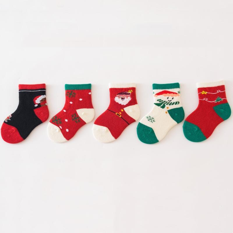 

5 пар/набор Детские рождественские носки Утолщенные хлопковые Новорожденные Теплые носки Осень Зима Детские носки средней длины 0-6 лет Мальчики Девочки Обувь XS