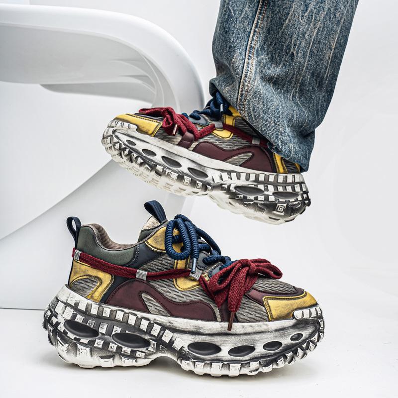 Men's shoes new trend summer breathable mesh dad shoes thick sole heightening travel running shoes casual sports shoes