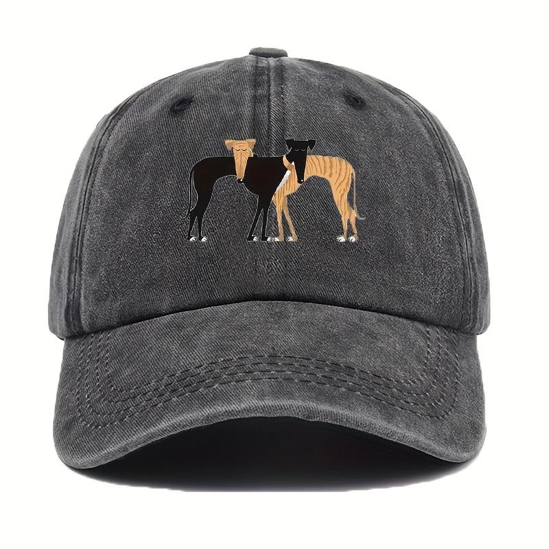 A Baseball Cap with a Print of Two Adorable Greyhounds Featuring a Black and Yellow Color Scheme It Is Stylish and Minimalist 1pc